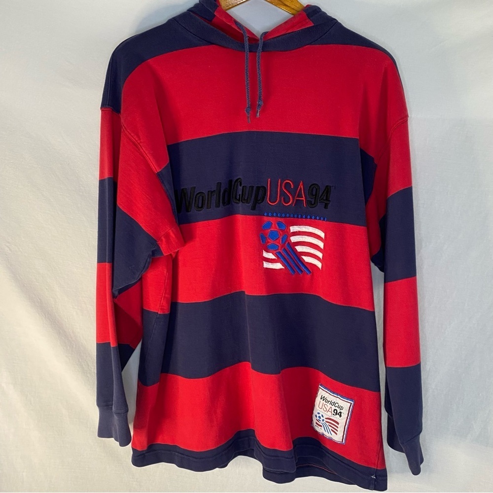 World Cup USA 94 Red and Blue Striped Hoodie size large super rare